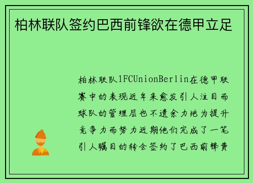 柏林联队签约巴西前锋欲在德甲立足