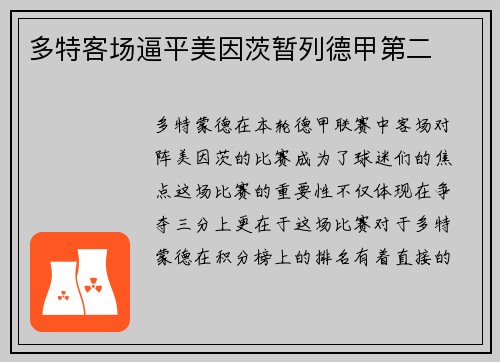 多特客场逼平美因茨暂列德甲第二
