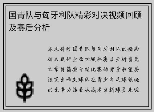 国青队与匈牙利队精彩对决视频回顾及赛后分析