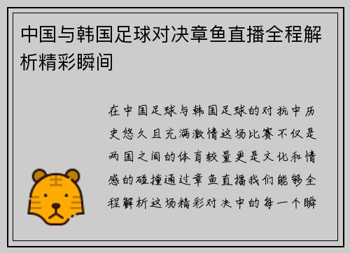 中国与韩国足球对决章鱼直播全程解析精彩瞬间