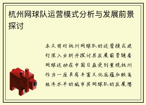 杭州网球队运营模式分析与发展前景探讨